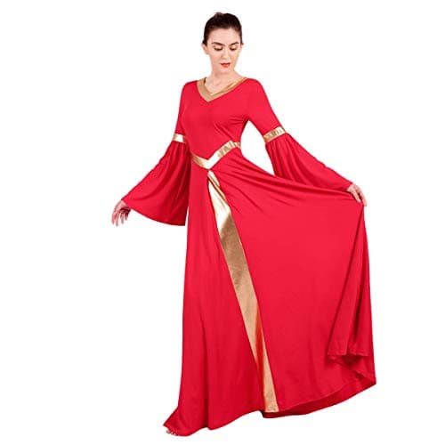 IMEKIS Women's Metallic V-Neck Liturgical Dance Dress Praisewear