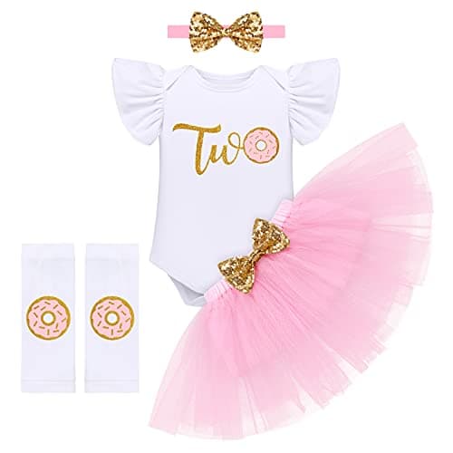Baby Girl's Donut Birthday Cake Smash Outfit 4pcs Set