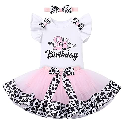 Baby Girl Toddler Kids Farm Animal Cow Theme Birthday Party Outfit