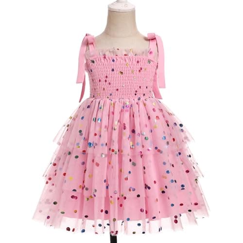 ODASDO Spaghetti Strap Smocked A-line Tutu Dress for Kids