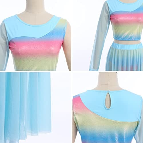 Lyrical Dance Costume for Women: Asymmetrical Top and Flowy Skirt 2PCS Outfit