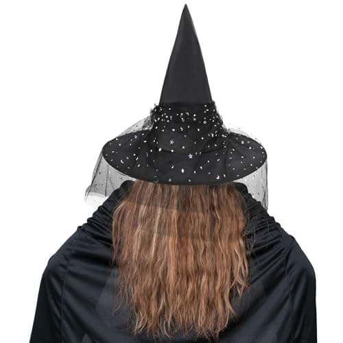 Womens Halloween Witch Hat with Veil for Cosplay Party
