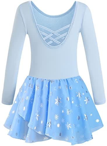 DANSHOW Shiny Ruffle Sleeve Ballet Leotard for Girls Toddler Dance Skirted Tutu Dress