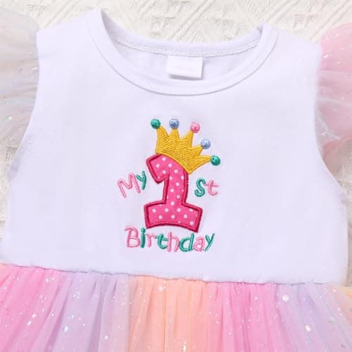 ODASDO Baby Girl First Birthday Cake Smash Tutu Dress with Bowknot Headband