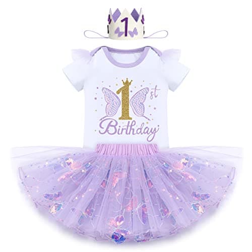 IDOPIP Butterfly 1st Birthday Tutu Outfit for Cake Smash Photo