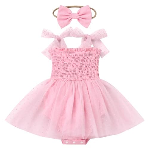 IMEKIS Boho Strawberry Romper Tulle Dress & Headband for Baby Girls Summer Photo Shoot