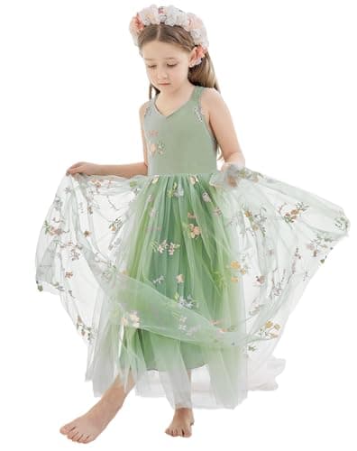 LalaMira Floral Embroidered Toddler Girls Wedding Dress Tulle Photo Shoot