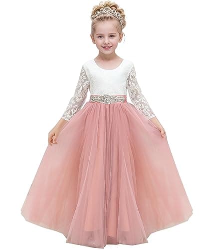 Abaowedding Lace V-Back Flower Girl Dress