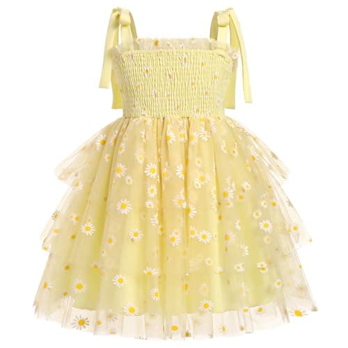 ODASDO Spaghetti Strap Smocked A-line Tutu Dress for Kids