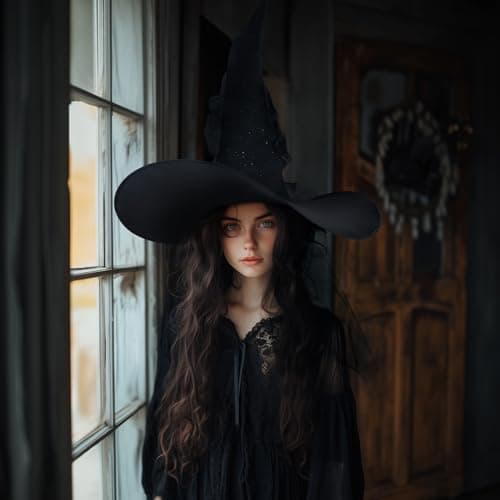 VZQI Black Lace Mesh Witch Hat for Women Adult Wizards Halloween