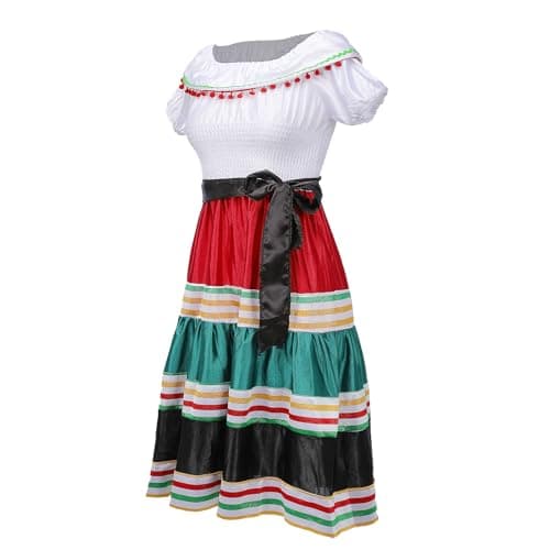 Traditional Mexican Dress for Girls Folklorico Dance Cinco de Mayo Party Costume Kit