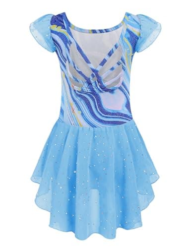 Arshiner Shiny Ruffle Sleeve Ballet Leotard with Skirt Dance Dresses