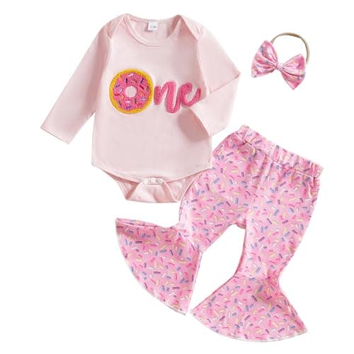 SAYOO Birthday Girl Outfit: Embroidery Print Sweatshirt + Flared Pants