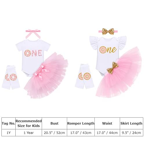 Baby Girl's Donut Birthday Cake Smash Outfit 4pcs Set