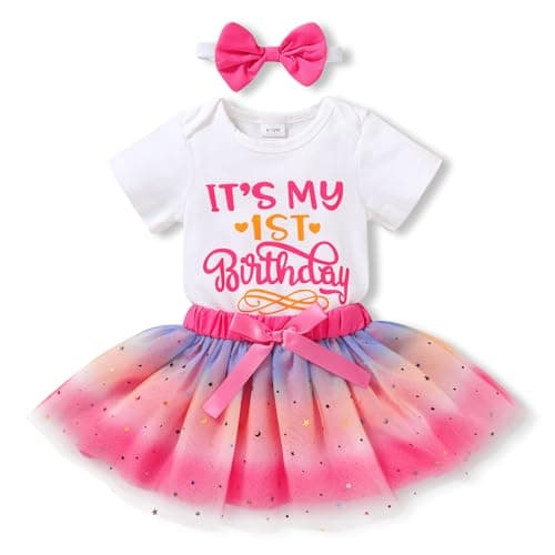 YOUNGER TREE Shiny Printed Sequin Bowknot Tutu Dress for Newborn Baby Girls' 1st Birthday