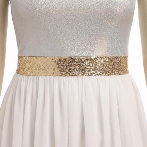 AFAVOM Women's Metallic Sequin Liturgical Dance Dress with Ruffle Overlay