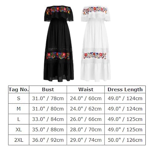 ABEHIK Women's Off-Shoulder Embroidered Mexican Maxi Dress for Cinco de Mayo