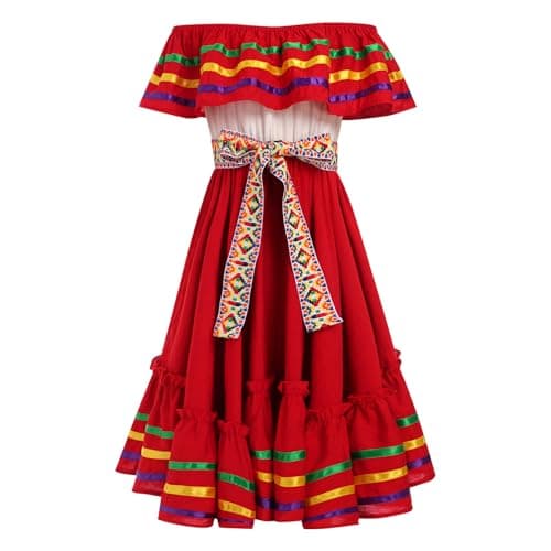 IMEKIS Toddler Girl Traditional Mexican Embroidered Floral Dress 4-10T