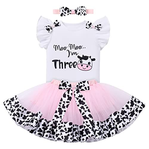 Baby Girl Toddler Kids Farm Animal Cow Theme Birthday Party Outfit