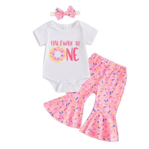 SAYOO Birthday Girl Outfit: Embroidery Print Sweatshirt + Flared Pants