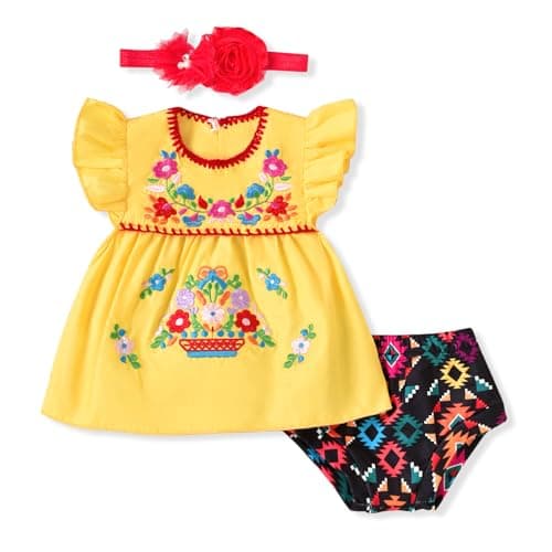 HINTINA Newborn Girl Embroidered Mexican Dress & Shorts Set
