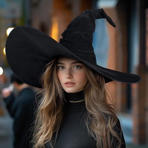 MCJC Witch Hat, Ruched Wide Brim, Halloween Masquerade Party Accessory