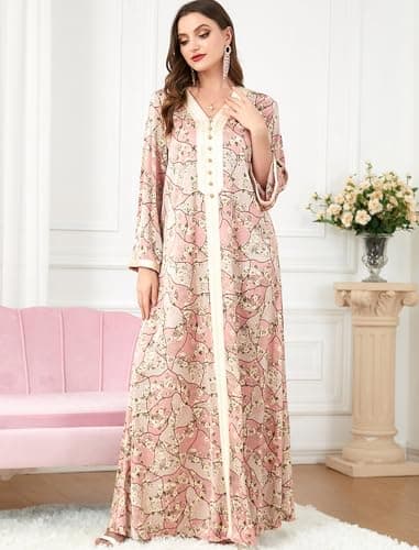 ODIZLI Women's Floral Print Abaya Dress for Muslim Prayer Eid Ramadan