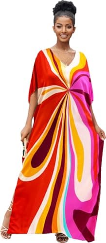 RanRui Ethnic Floral Kaftan Dress for Women Boho Swim Cover-Up