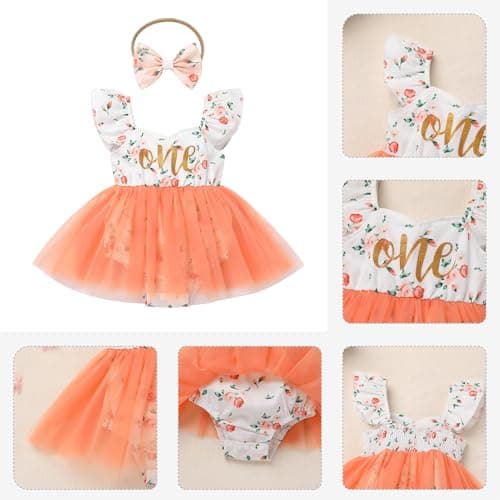 ODASDO Baby Girl 1st Birthday Floral Tulle Tutu Dress with Headband