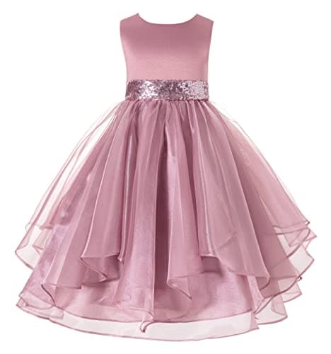 ekidsbridal Asymmetric Ruffled Organza Sequin Flower Girl Dress