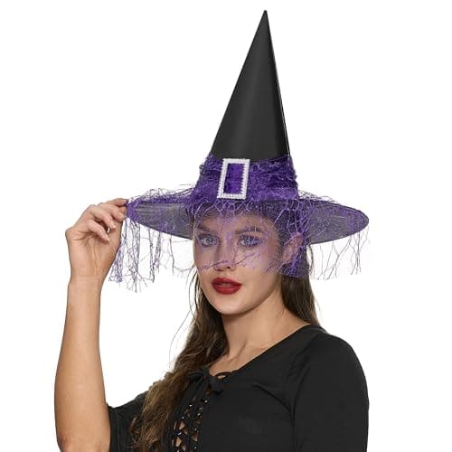Womens Halloween Witch Hat, Lace Red Purple Wizard Hats - Women's Accessories