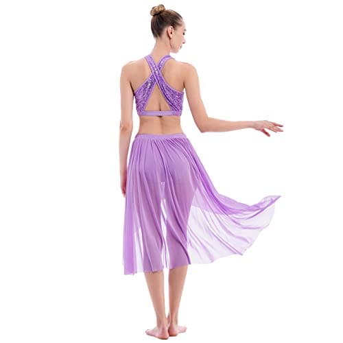 Adult Women 2 Piece Lyrical Dance Costume with Sequin Crop Top