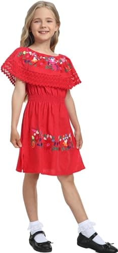 YZXDORWJ Mexican Embroidered Cinco de Mayo Floral Dress for Girls