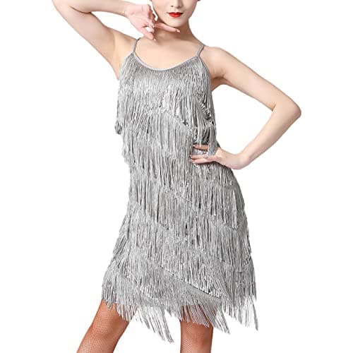 Latin Dance Dress for Adult Women with Sequins and Tassels