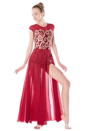 ELLYDOOR Women's Modern Lyrical Ballet Asymmetrical Tulle Leotard Skirted Costumes
