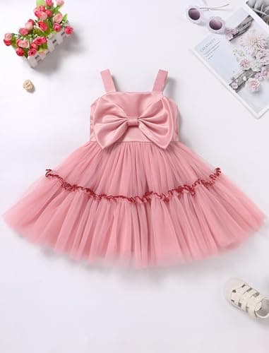 ODASDO Toddler Girls Bowknot Spaghetti Straps Tutu Tulle Birthday Dresses