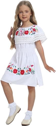 YZXDORWJ Mexican Embroidered Cinco de Mayo Floral Dress for Girls