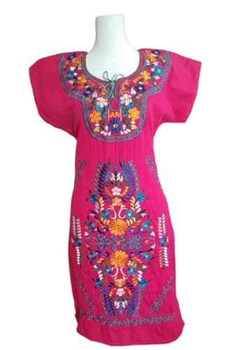 Puerta21 Authentic Mexican Embroidered Long Sleeve Dress (M, Black and Colors)