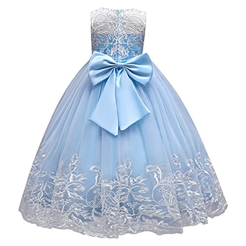 IDOPIP Kids' Flower Girl Lace Formal Long Tulle Dress for Weddings Bridesmaids