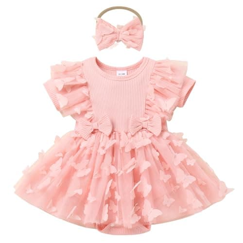 ODASDO Baby Girls 1st Birthday Tutu Romper Dress + Bow Headband