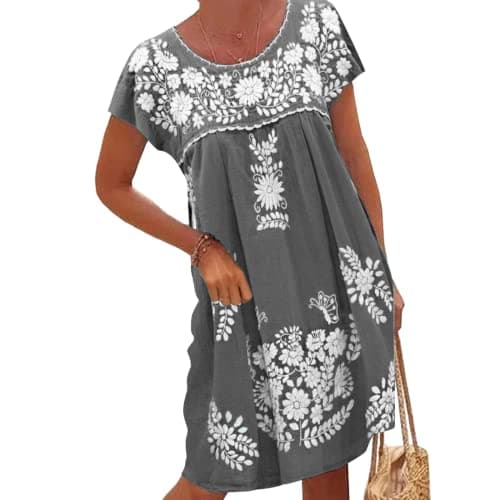 Melliflo Loose Floral Embroidered Dress for Women