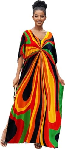 RanRui Ethnic Floral Kaftan Dress for Women Boho Swim Cover-Up