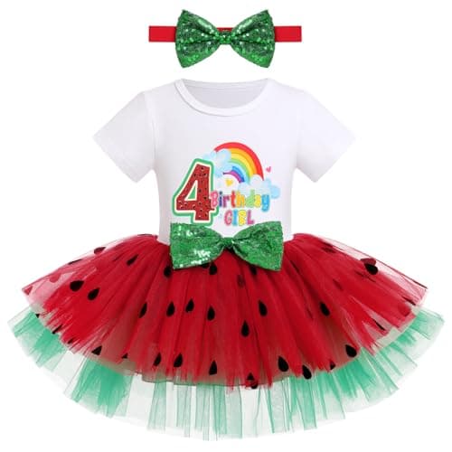 ODASDO Watermelon Birthday Party Dress with Headband for Girls