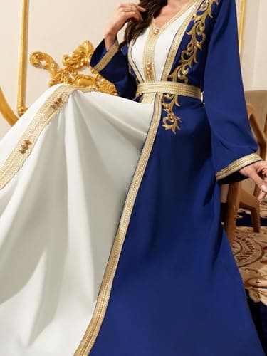Abaowedding Elegant Royal Blue Muslim Robe with Gold Trim