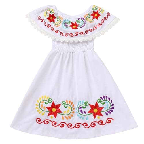 ABAFIP Mexican Toddler Girls Floral Embroidery Fiesta Dress