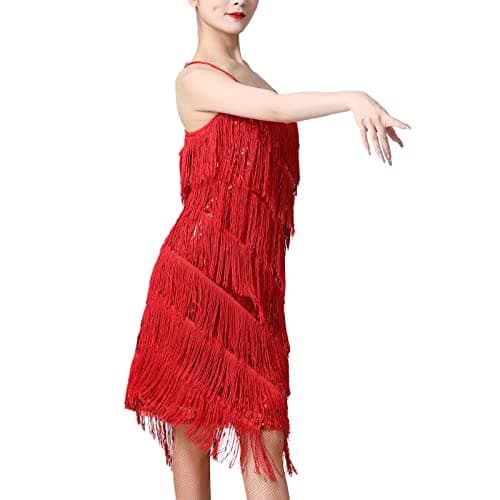 Women's Latin Dance Dress with Sequin Tassel Fringe - Ideal for Salsa and Tango Ballroom Dancing
