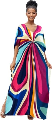 RanRui Ethnic Floral Kaftan Dress for Women Boho Swim Cover-Up