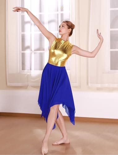 ODASDO Metallic Gold Sleeveless Midi Chiffon Dance Dress XS-XL