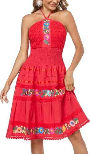 Embnoyes Black Flowy Halter Mini Dress for Women