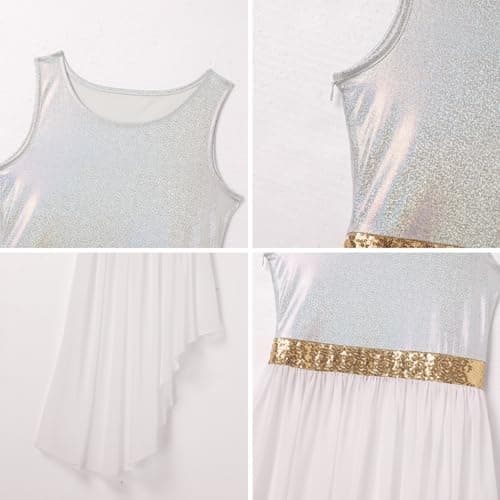 AFAVOM Women's Metallic Sequin Liturgical Dance Dress with Ruffle Overlay